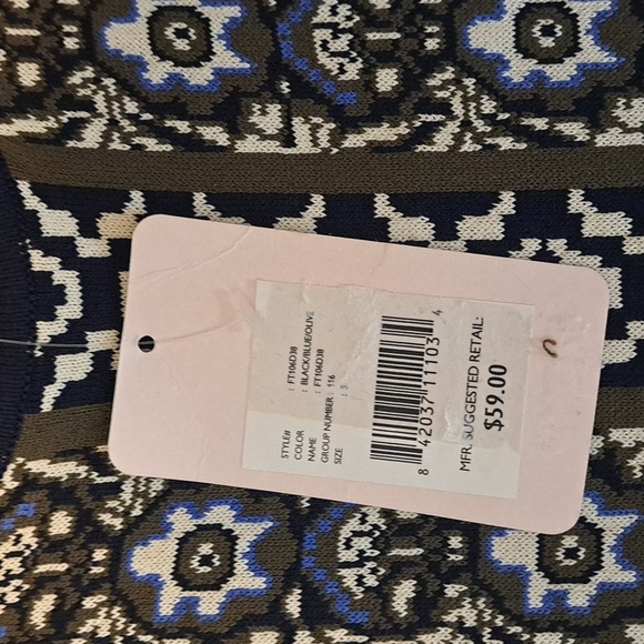 Chelsea & Violet Black, Blue & Olive Print Stretch Knit Dress With Open Shoulder - Picture 8 of 10